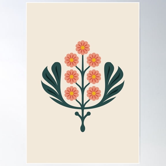 Kf 0346 B - Vintage Retro Daisy 70S Floral Pattern In Green Pink Yellow Poster Wall Art, Modern Wall Decor For Living Room Bedroom, 16x24 UNFRAMED