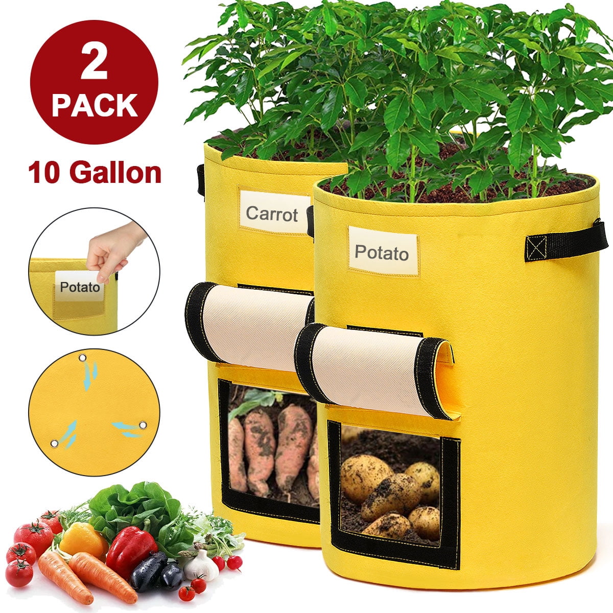 2Pcs 10 Gallon Potato Grow Bags Potato Planting Bag for Tomato