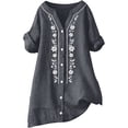 thumbnail image 7 of TKLPEHG Short Sleeve Womens Tops Button Embroidery Tunic Shirts Loose Fit Leisure Lightweight Comfy Summer Ladies Fashion Print Tee V-Neck Everyday Wear (Dark Gray,L), 7 of 7