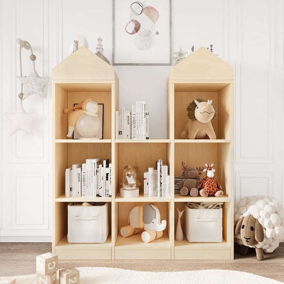 Brown Wooden Kids Bookcase Toy Storage Organizer Bookshelf Toddlers Playhouse Cabinet Shelf Cubby Storage Toy Shelf