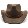 thumbnail image 6 of Unisex Western Suede Cowboy Cowgirl Hat Classic Wide Brim Fedora Hat for Men &Women, 6 of 6