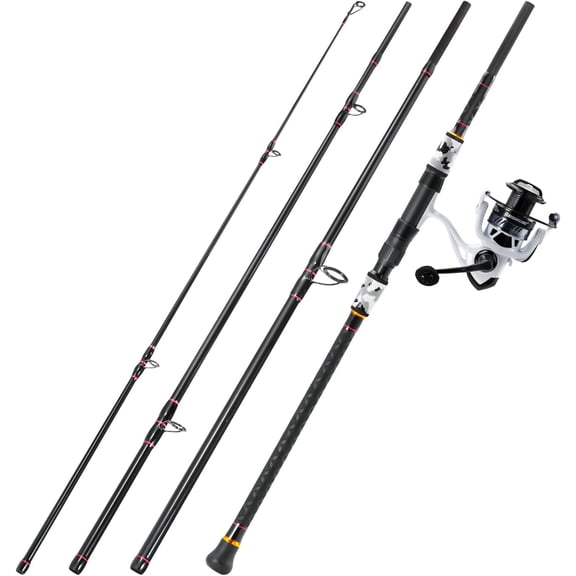 Surf Fishing Rod and Reel Combo, 4 Piece MH/H Saltwater Fishing Combo with 5000 Size Spinning Reel(15' Gray)