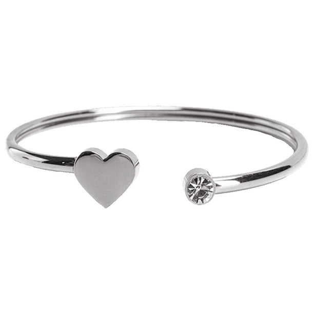 Pulseras Mujer de Corazón LuckyLy, Brazalete de Acero Inoxidable y Zirconia Cúbica, Modelo Aléx plateado UNITALLA
