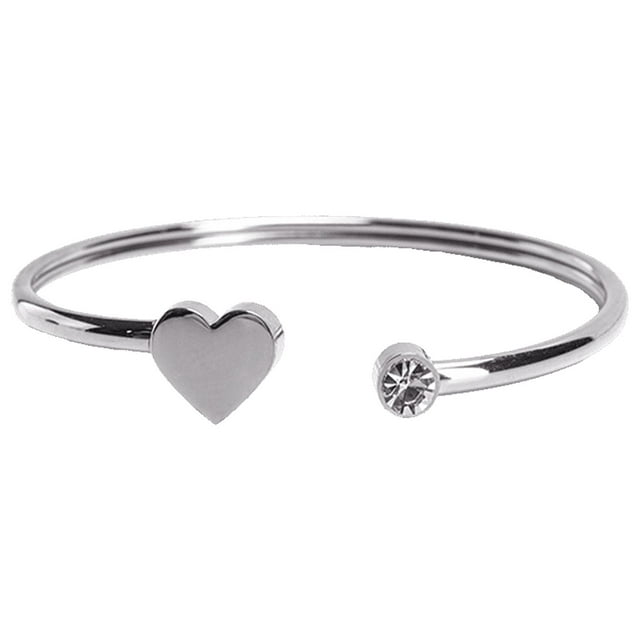 Pulseras Mujer de Corazón LuckyLy, Brazalete de Acero Inoxidable y Zirconia Cúbica, Modelo Aléx plateado UNITALLA