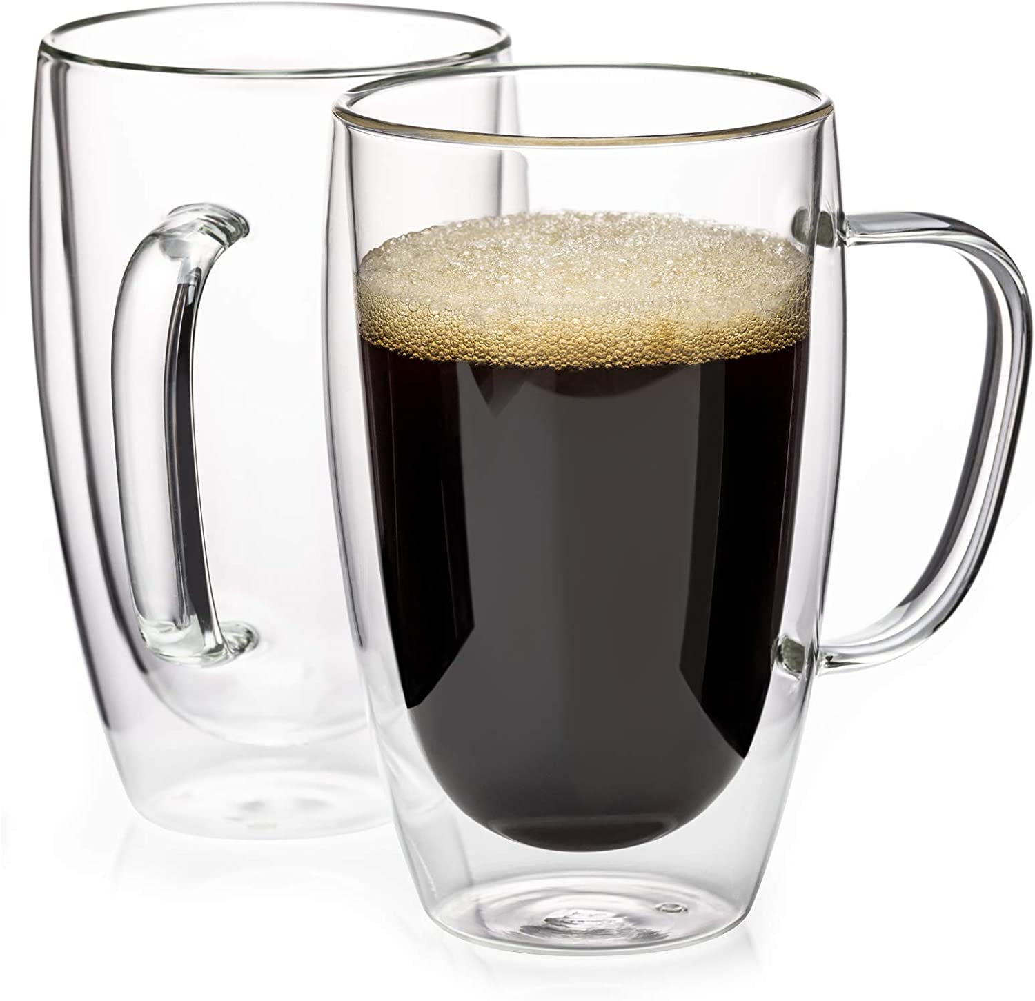 Double Wall Glass Coffee Mugs with Handle,Insulated Coffee Espresso Cups 2 Pack 