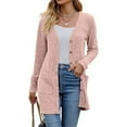thumbnail image 4 of BODOAO Women's Open Front Lightweight Cardigan Long Sleeve Button Down Loose Outwear Old Times Cardigans Elegant Ribbed Cardigan Long Sleeve Button Placket with Pockets Knitted Cardigan Red M, 4 of 8