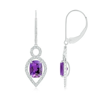 February Birthstone Earrings Leverback Cushion Amethyst Infinity February Birthstone Earrings Leverback Cushion Amethyst Infinity Drop With Diamonds In 14k White Gold