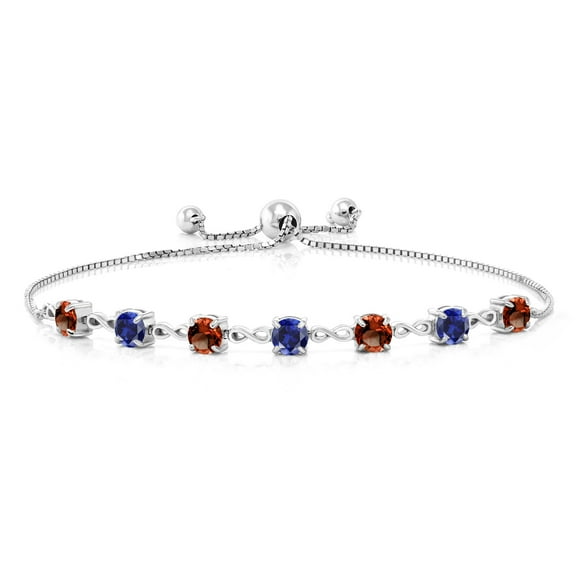 Gem Stone King 925 Sterling Silver Red Garnet and Blue Created Sapphire Infinity Tennis Bracelet for Women (4.65 Cttw, Gemstone January Birthstone, Round 4.5MM, Fully Adjustable up to 9 inch)