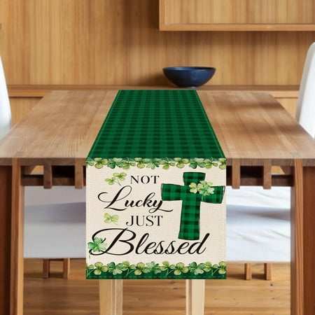

ST Patricks Day Sand Table Cloth Flax Ivory Wedding Table Decor Tablecloth With Runner St. Day Table Decor Linen Jute Fabric For Spring Festival Home Kitchen Dining Party Decoration