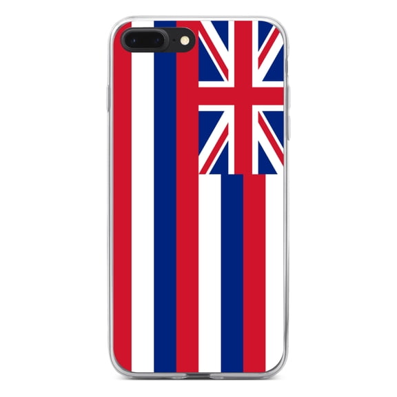 DistinctInk Clear Shockproof Hybrid Case for iPhone 7 PLUS / 8 PLUS (5.5" Screen) - TPU Bumper, Acrylic Back, Tempered Glass Screen Protector - Hawaii State Flag - US State Flag