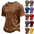 thumbnail image 2 of Mens Henley Shirt Short Sleeve Casual Button Basic Tees Slim Fit Stretch Summer T Shirts Brown 2XL, 2 of 6