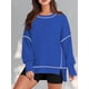 thumbnail image 4 of Sudadera Informal de Cuello Redondo para Mujer, de Larga, Holgada, , con Costuras en Contraste, para Otoño. Azul XXL, 4 of 8