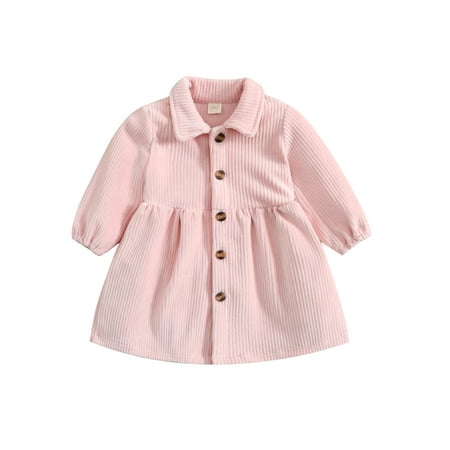 

Bagilaanoe Toddler Baby Girl Corduroy Dress Long Sleeve A-line Button-Down Dresses 6M 12M 18M 24M 3T 4T Casual Swing Outwear Tunic Tops
