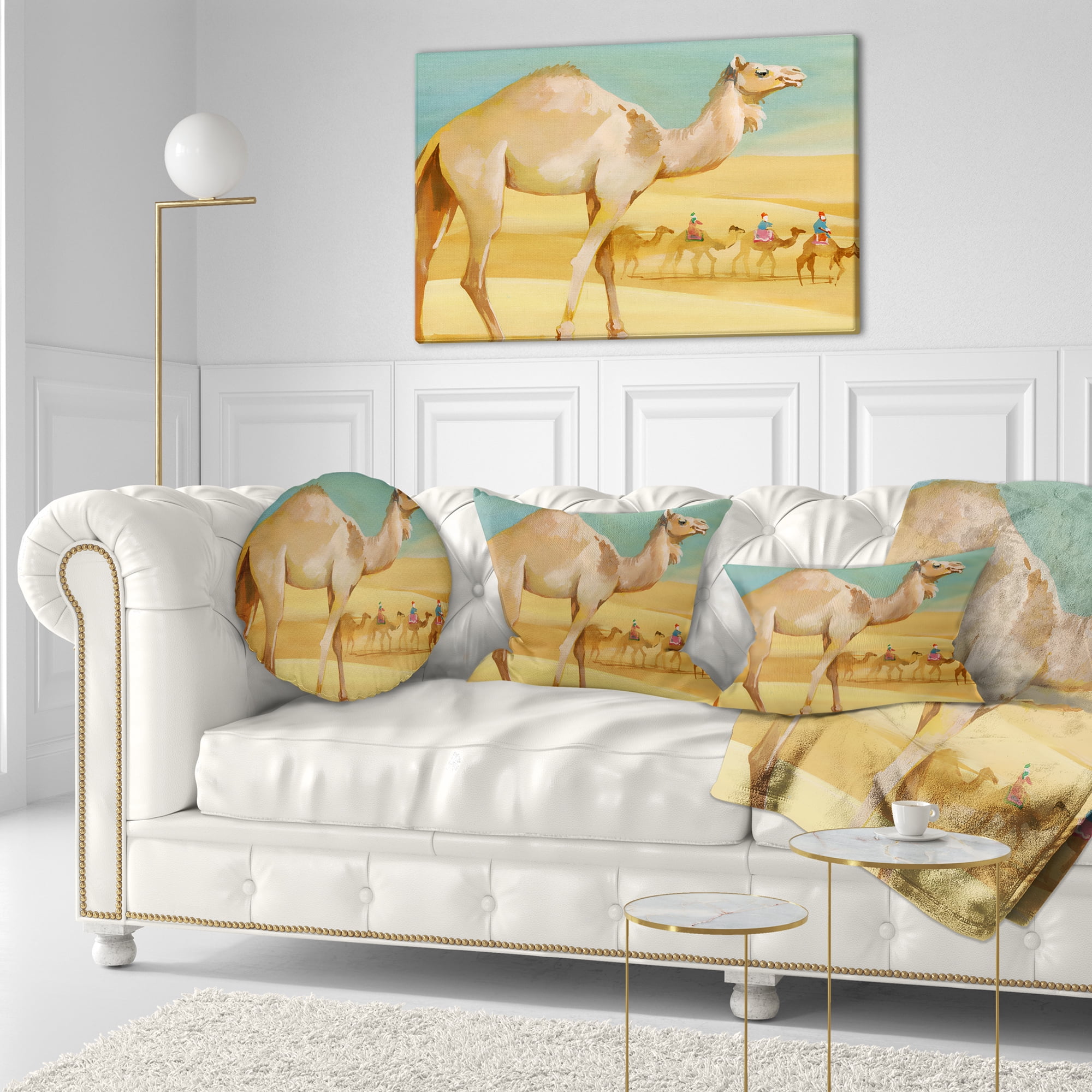 Designart Camel Walking in Desert - Watercolor Animal Throw Pillow - 12x20