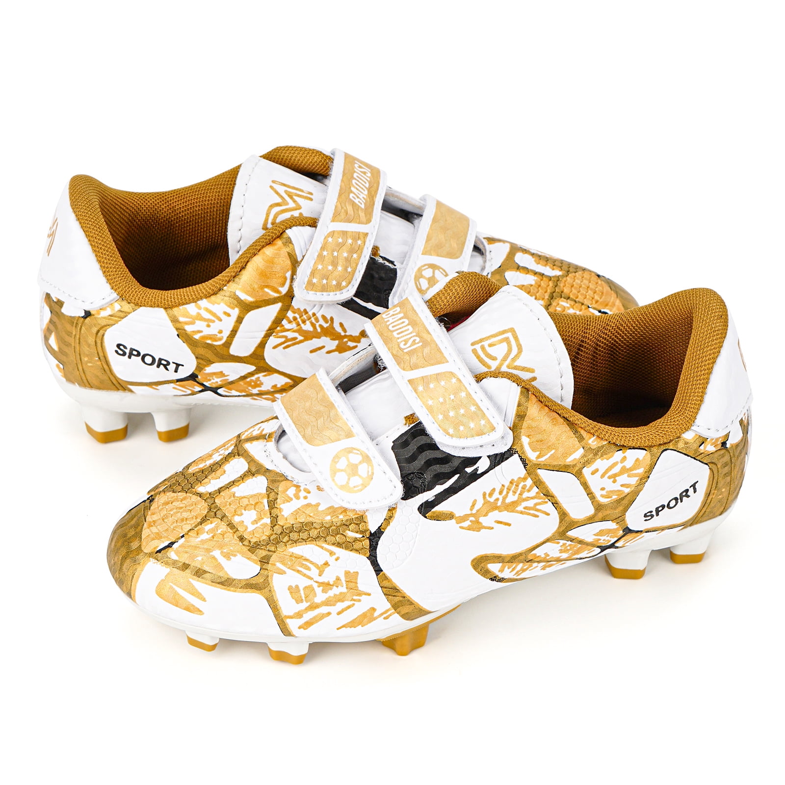 Linkidea Kids FG Soccer Shoes No Laces Laceless Firm Ground Soccer Cleats for Unisex Child Kids Lace Less Soccer Shoes for Grass Field Gold White Walmart