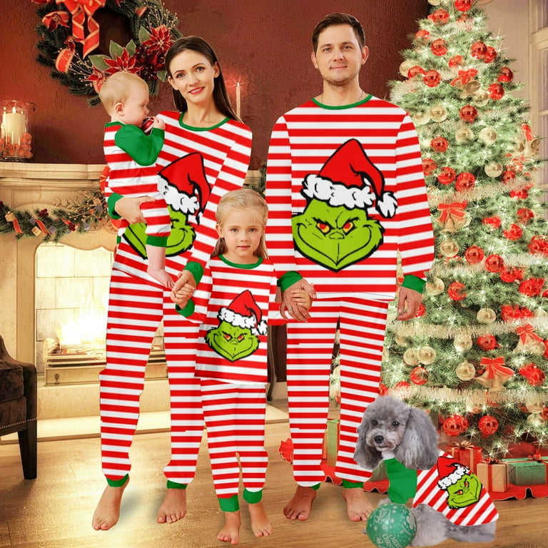 Naughty Christmas Sleepwear Christmas Couple Pajamas Green Elves Monster With Christmas Hats Pattern And Green White Stripes Walmart