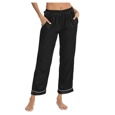 Youmylove Women Sleepwear Long Pants Strap Nightwear Lace Trim Satin Cami Pant Pajama Lingeries Chemise Nightie