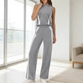thumbnail image 2 of 2 Piece Sets for Women Plus Size Going out Two-piece Summer High Neck Casual Sleeveless Fashionable Pocket Set Wide Leg Pants Set, 2 of 5