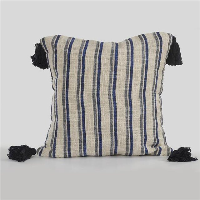 LR Resources PILLO07378NAVIIPL 18 x 18 Po Cottage Rayé Coussin Carré - Bleu