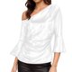 thumbnail image 1 of Tops de Manga Larga de las Mujeres con Brillo Metálico Y Textura de Costillas, Blusa Casual de Hombros para Fiesta Y Uso Cotidiano, Tops de Manga Corta de las Mujeres, 1 of 7