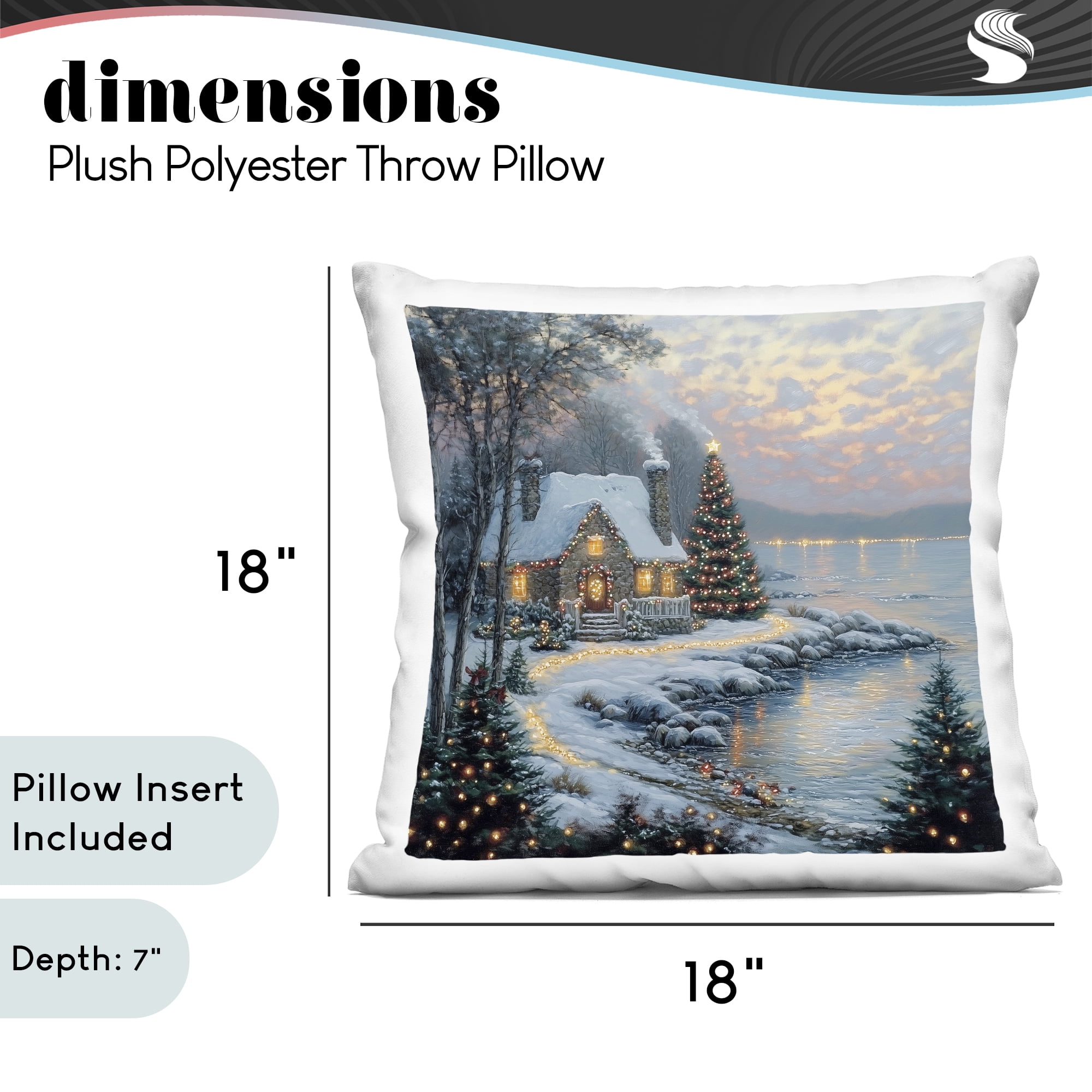 Stupell Industries Snowy Lit Cottage by Lake Decorative Printed Throw Pillow, design by Heidi Kuntz, 18 x 7 x 18