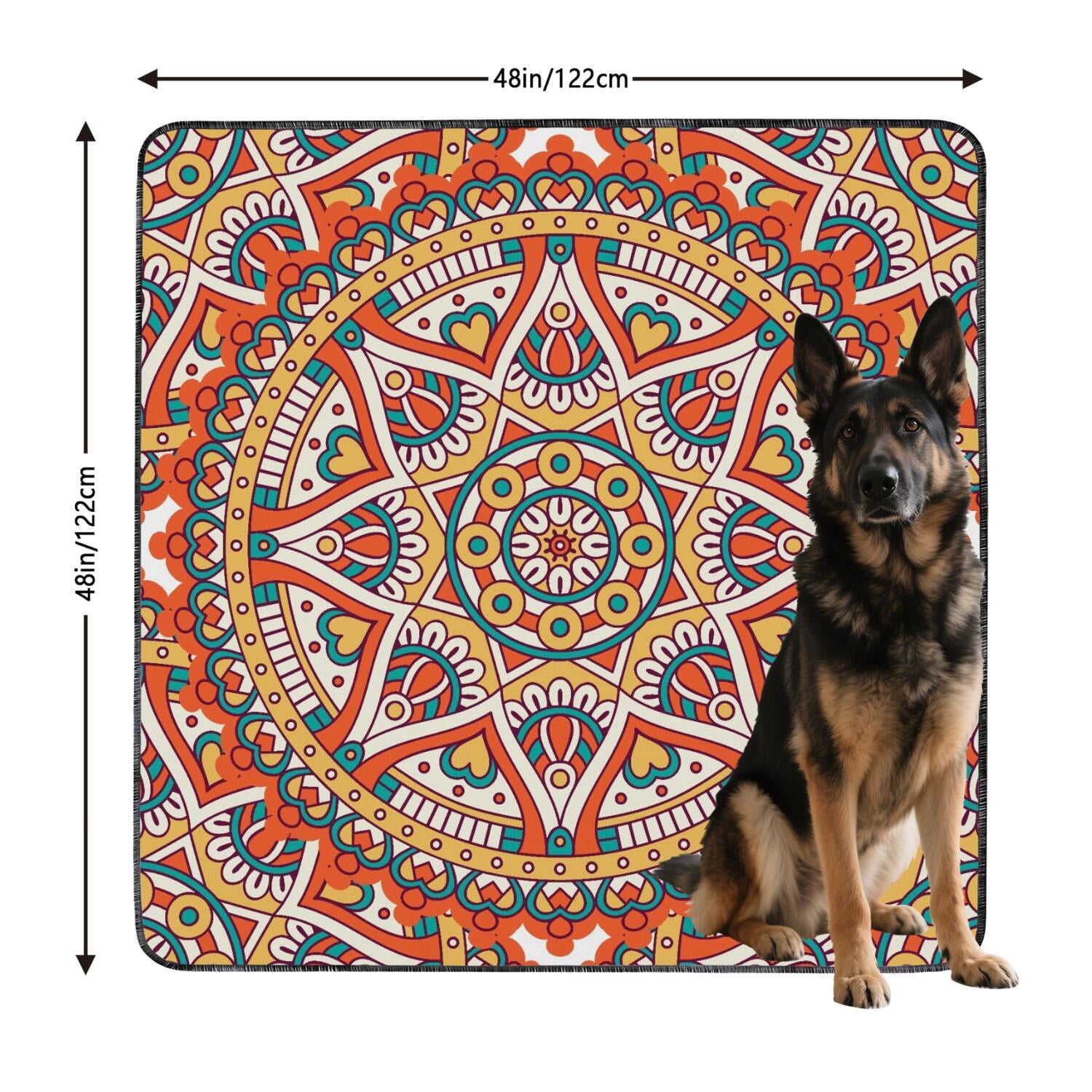 Reusable Washable Dog Pee Pads, 48" x48" in Mandala, Advanced Leak-Proof Design, Non-Slip Underside for Confident Use on Any Hard Floor.