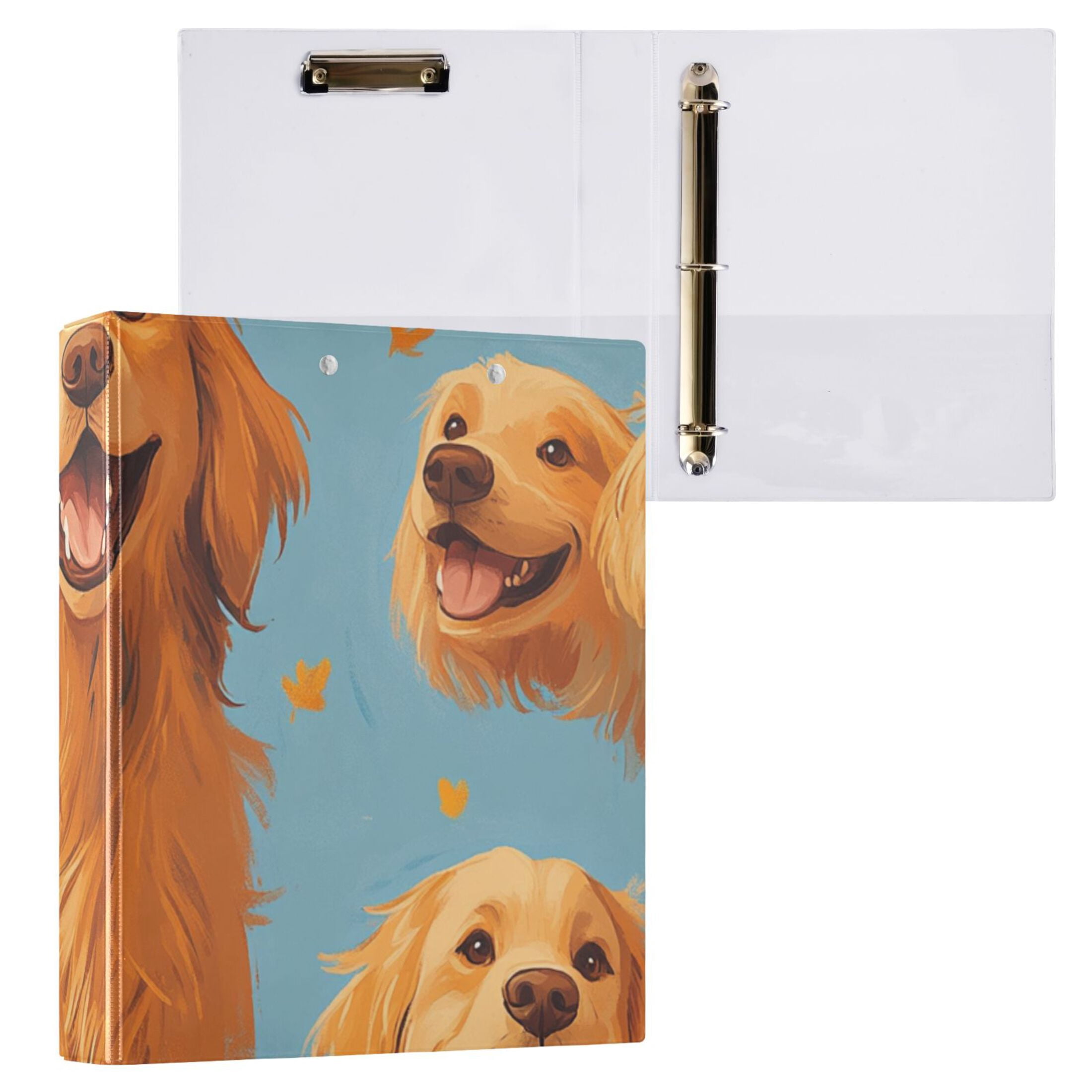Cute Smile Dogs 3 Ring Binders 1.5 inch Hardcover File Folders with Interior Pockets A4 Size Organizer for School Office Hospital