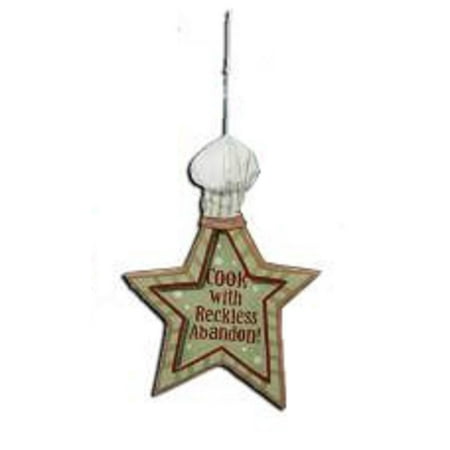 Kurt Adler 6" Mom's Kitchen "Cook with Reckless Abandon" Star Chef Hat Christmas Ornament - Green