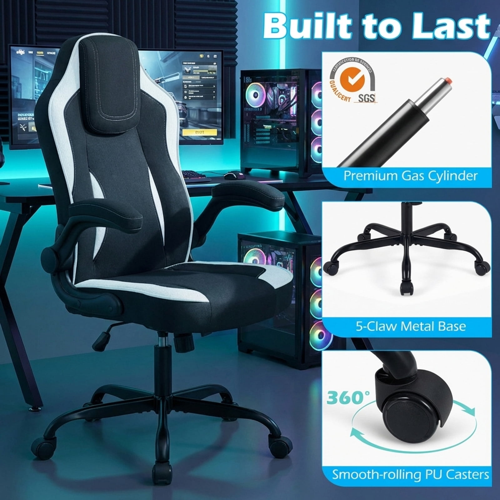 Furnibear Ergonomic Office Chair High Back Executive Desk Chair with Flip-up Armrests, Headrest, Lumbar Support, Computer Chair for Home Office, Black