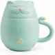 thumbnail image 1 of Cute Cat Tea Cup with Infuser Lucky Cat Coffee Mug with Lid Ceramic Mug for Cat Lovers 300 ml (Mint Green), 1 of 4
