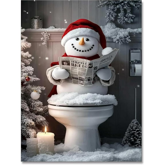 Vintage Funny Barthroom Posters Christmas Tree Pine Canvas Wall Art Winter Toilet Christmas Pet Reading Newspaper Prints Painting For Home Bedroom Dorm Wall Decor 12x16in Unframed