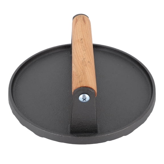 YAHHU 7” Cast Iron Steak & Bacon Press with Wood Handle – Grill Plate for Burgers, Sandwiches & BBQ