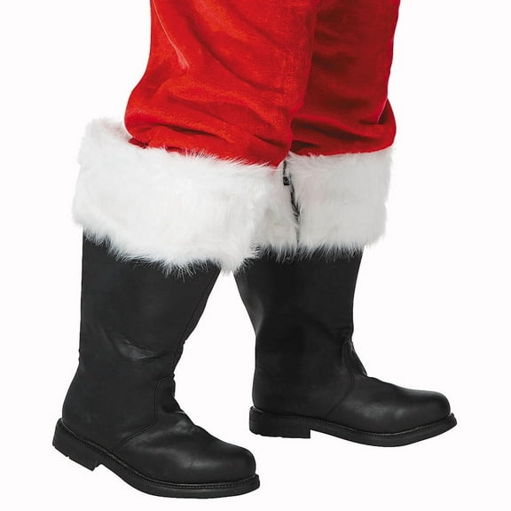 Morris Costumes - Men's Black Santa Boot with White Fur Cuff - Extra Large