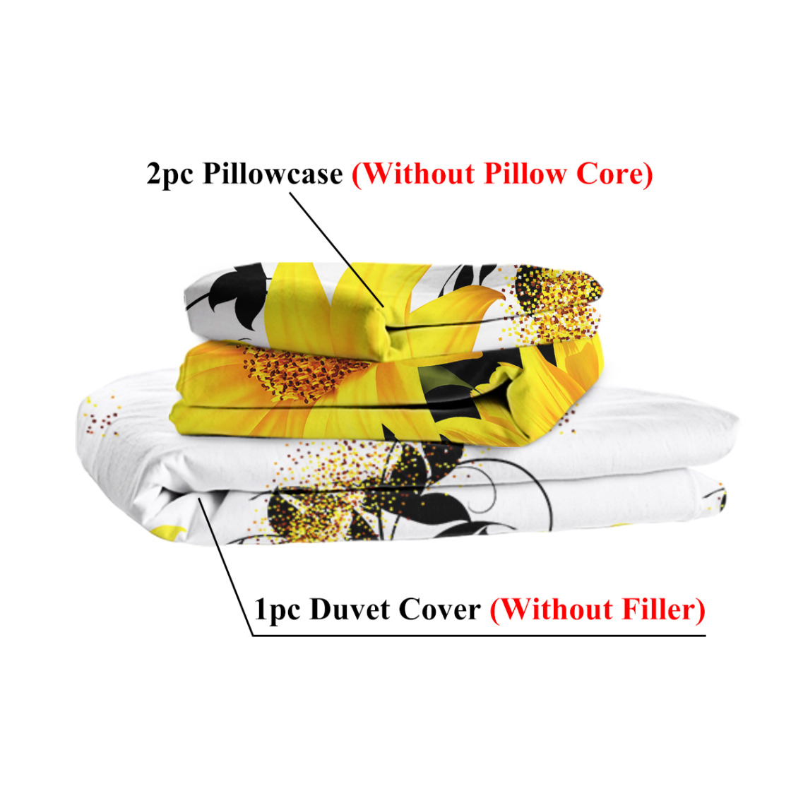 3 Pcs Sunflower pattern Duvet Cover Set, Reversible Duvet Cover Queen, Chic Bedding Set Comforter Cover Soft Breathable for All Seasons (Yellow, Queen)