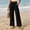 Black, variant on High Waisted Wide Leg Pants Crinkle Flowy Drawstring Side Slit Hem Lightweight Trousers Casual Beach Vacation Lounge Pants with Pockets