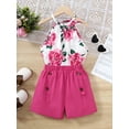 thumbnail image 3 of Mikrdoo Kid Girls Clothes 8Y,9Y,10Y,11-12Y Big Girls Floral Print Halter Summer Sleeveless Tops Elastic Fashion Shorts 2Pcs Outfits 10 Years Rosy, 3 of 10