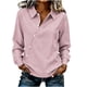 thumbnail image 1 of Camiseta de Solapa de Rayas Sueltas de Manga Larga de las Mujeres con Botón de Cuerda Elástica, Malla Estilo Superior, 1 of 9