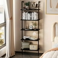 thumbnail image 5 of Tcbosik Ladder Bookshelf 5-Tiers Bookcase Wall-Mounted Storage Display Rack with Metal Frame, Walnut & Black, 5 of 7