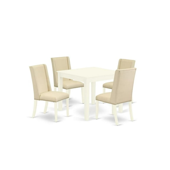 East West Furniture Oxford 5-piece Wood Dining Set in Linen White