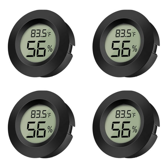 4pcs Mini Hygrometer Thermometer with Digital Cigar LCD Display Indoor Temperature and Humidity Meter for Home Office Humidifiers Humidors Car Greenhouse Babyroom,Black Round