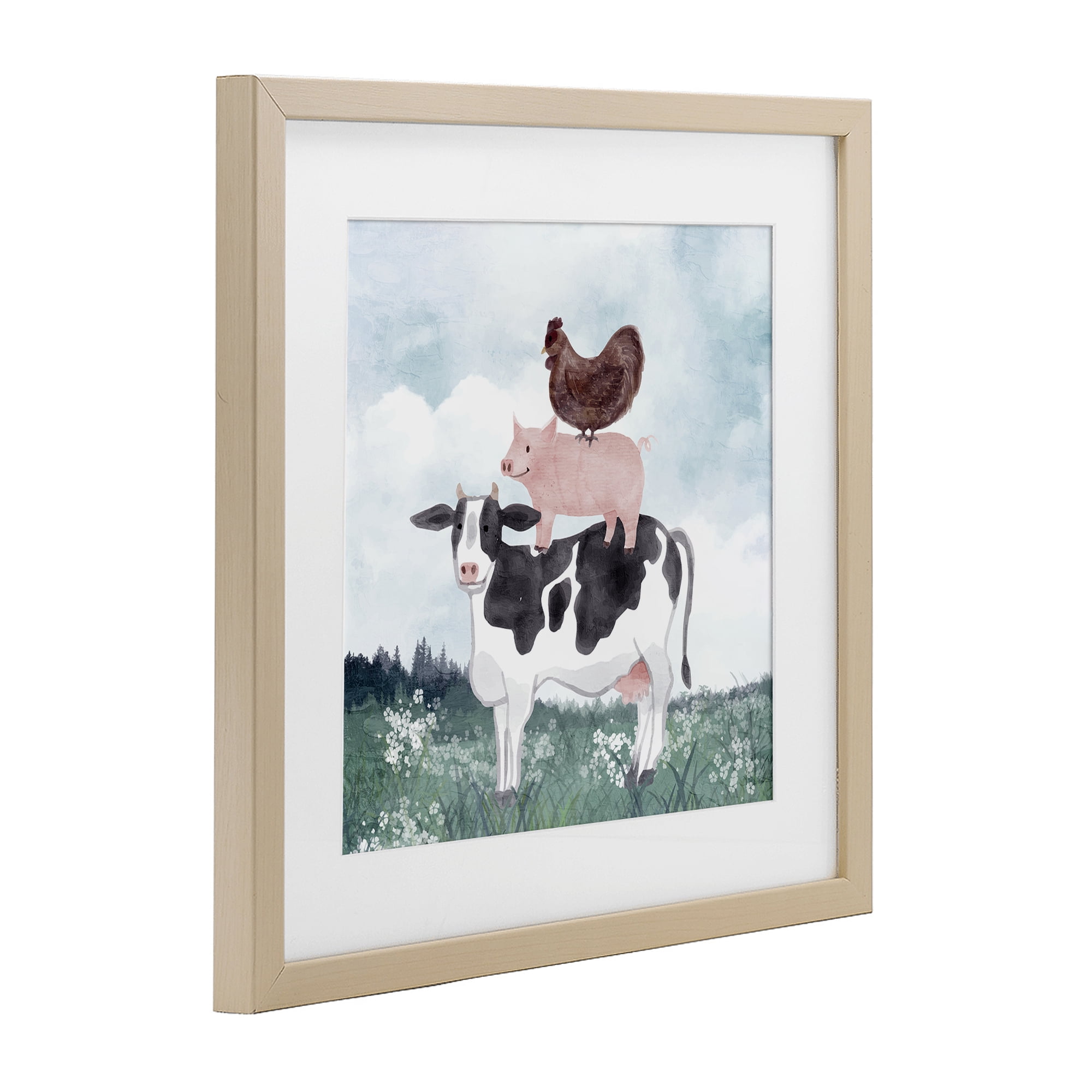 Stupell Industries Muted Stacked Farm Animals Birch Framed Print Under Glass, design by Kim Allen