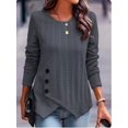 thumbnail image 3 of Women's Long Sleeve Round Neck Top Solid Color Button Jacquard T-Shirt Elegant Trend Autumn Top, 3 of 5