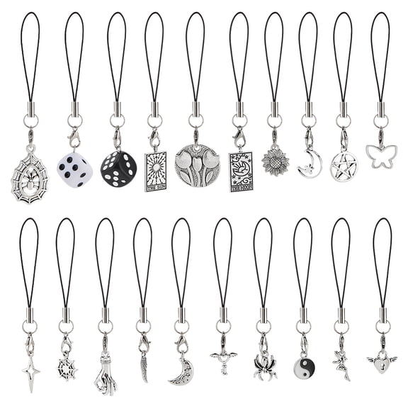 20 Styles Aesthetic Phone Charms Spiderwebs Hanging Pendants Dice Tarot Cards Mobile Straps Moon Star Flowers Cell Phone Pendants