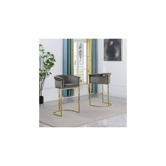 Contemporary Velvet Barstool - Cool Modern Design with Gold Legs - Set of 1