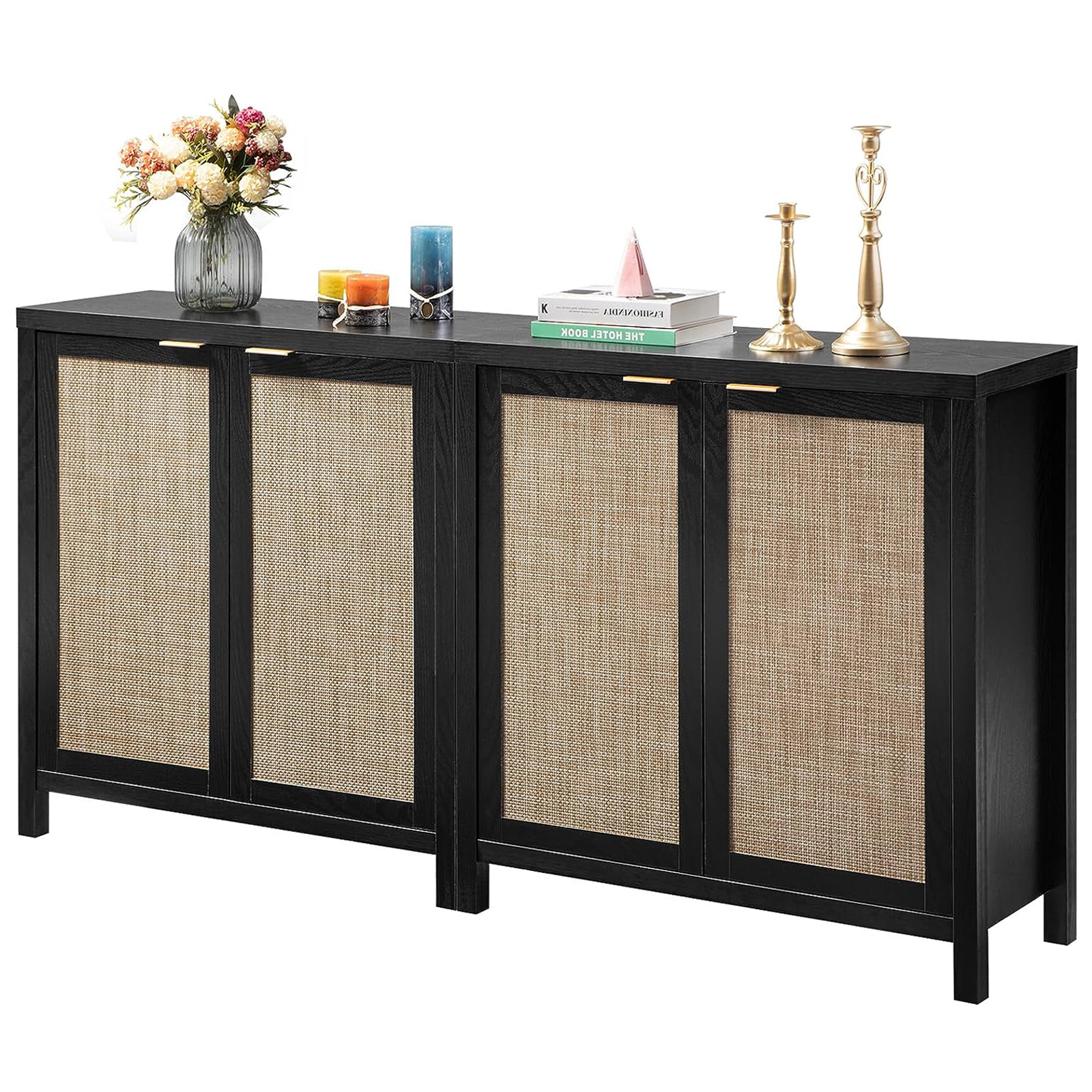 Sanspredet Sideboard Buffet Set of 2, Rattan with Doors