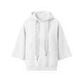 thumbnail image 7 of LEKWK Cropped Hoodie Women Drop Shoulder Short Sleeve Sweatshirt Drawstring Loose Fit Pullover Tops with Pocket Fall Casual Activewear White XXL, 7 of 7