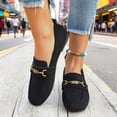 thumbnail image 2 of Women's Vintage Suede Ballet Flat Shoes Chunky Low Heel Slip On Loafers Square Toe Non Slip Dress Shoes with Metal Chain Black Size 6.5, 2 of 8