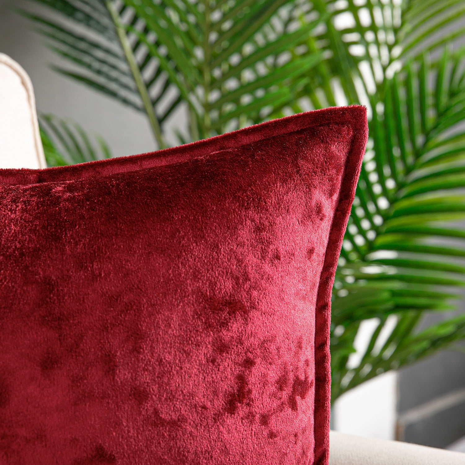 Phantoscope Patterned Velvet Tailored Edge Decorative Throw Pillow, 18" x 18", Red, 2 Pack