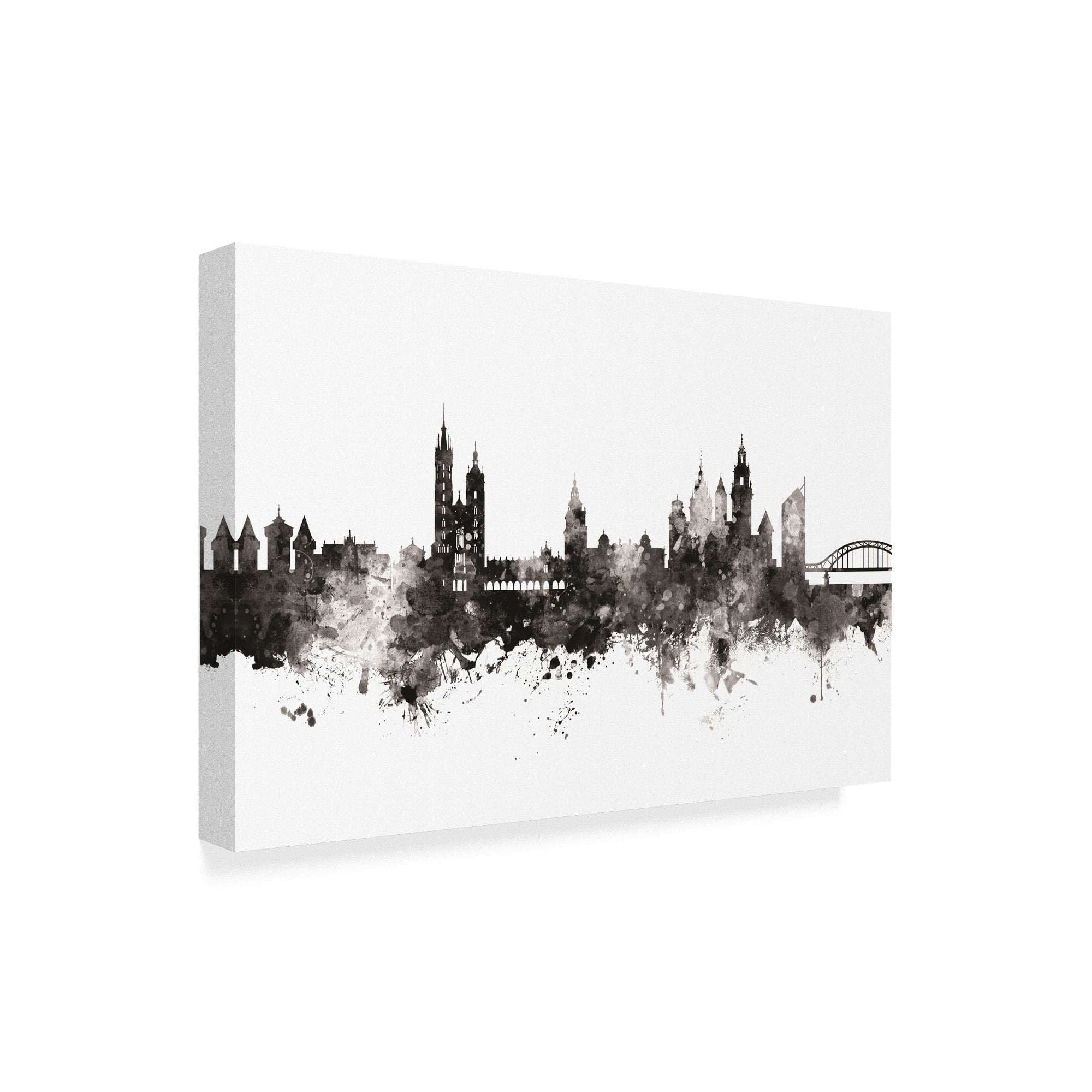 Trademark Fine Art 'Krakow Poland Skyline Black White' Canvas Art by Michael Tompsett