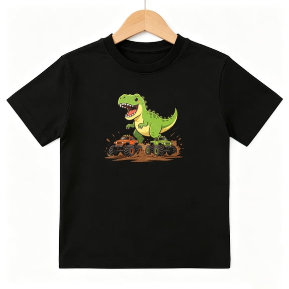 TRex Dinosaur Monster Truck Boys Graphic Tees Kids T-Shirt 100% Cotton Short Sleeve Tops Ages 4-13Y